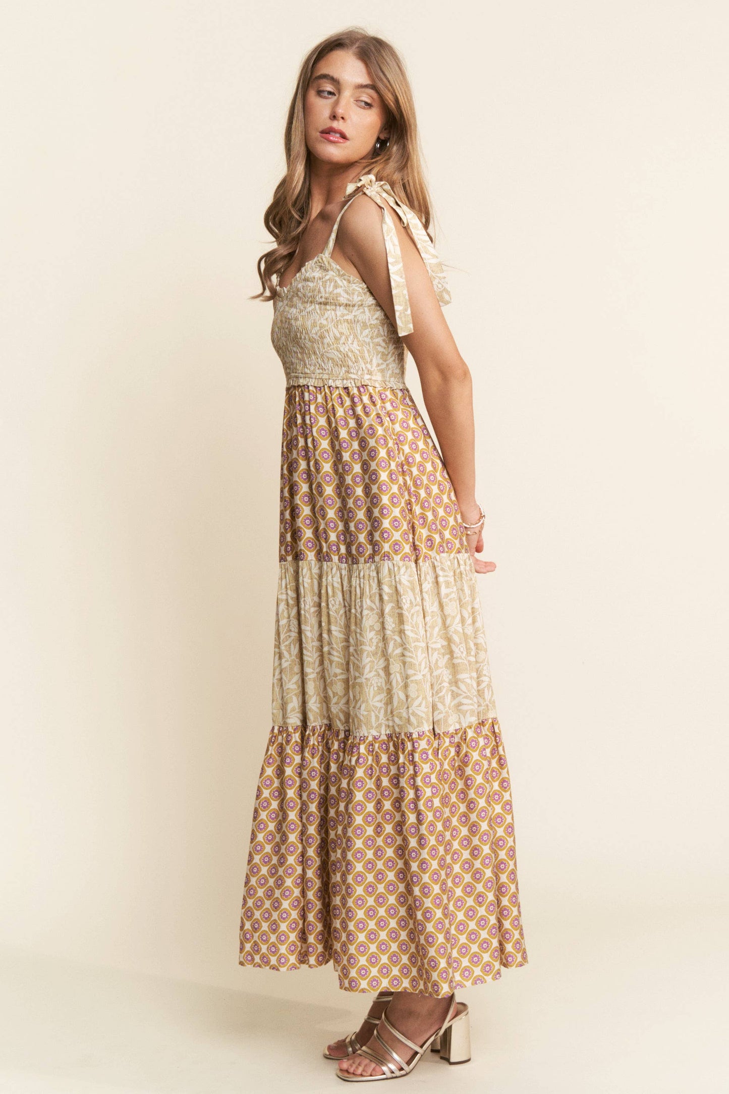 Gigi's Multi Print Patchwork Smocked Tiered Dress