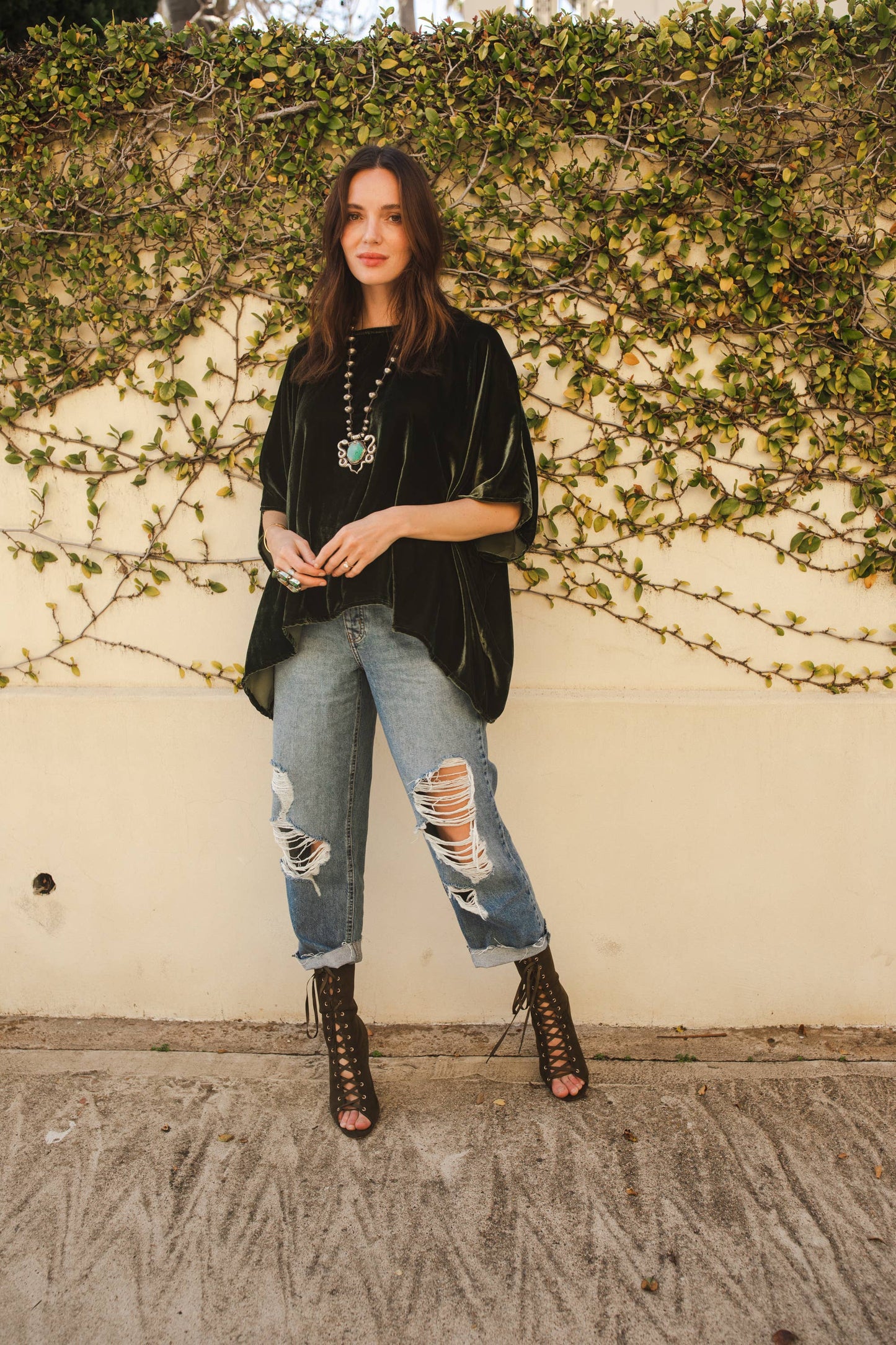 lydia Olive Silk Velvet Scarf Top