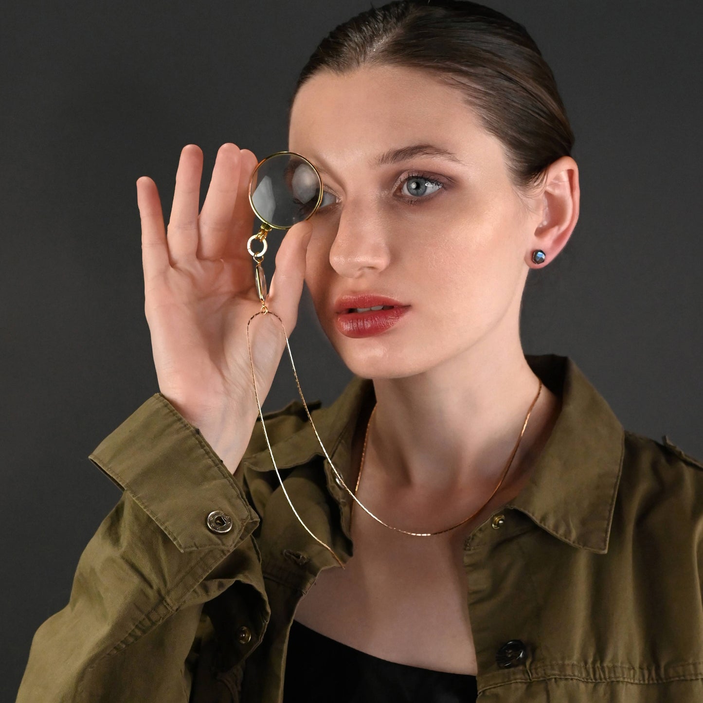 Semi Precious Hexagon Gemstone Studs (8mm) (Gunmetal)