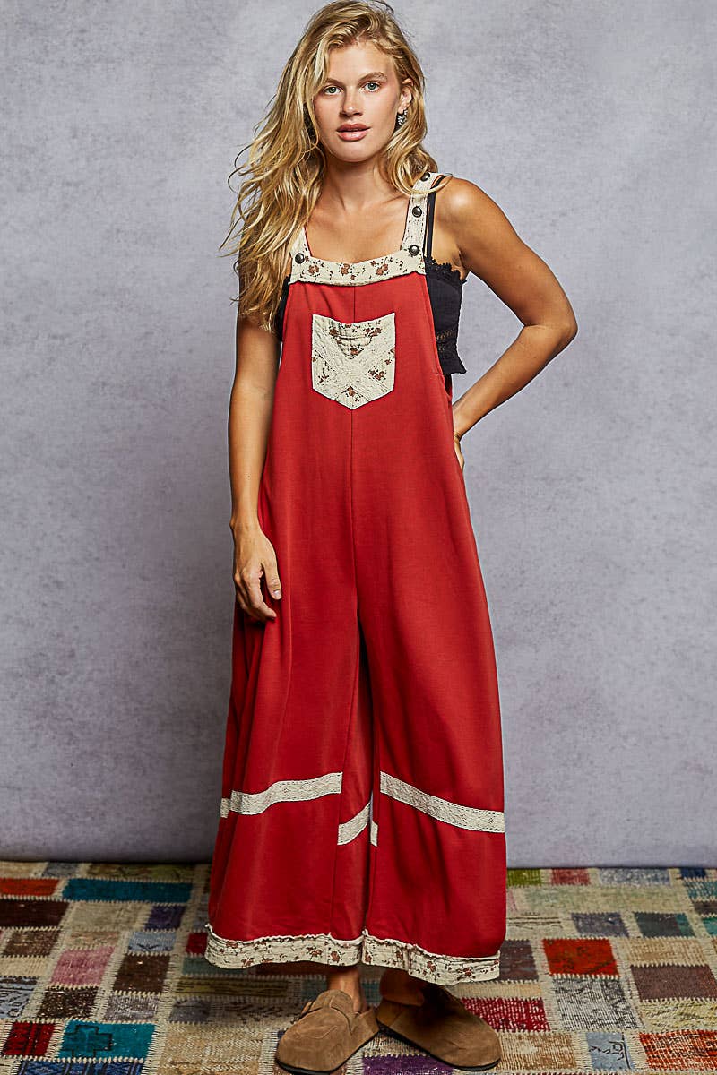 Tomato French terry knit overalls