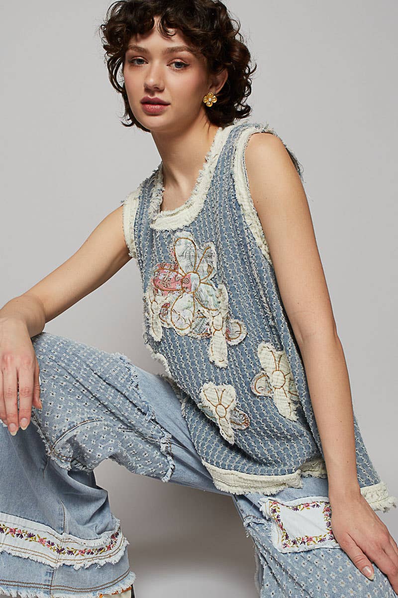 The Ivy denim flower patch top