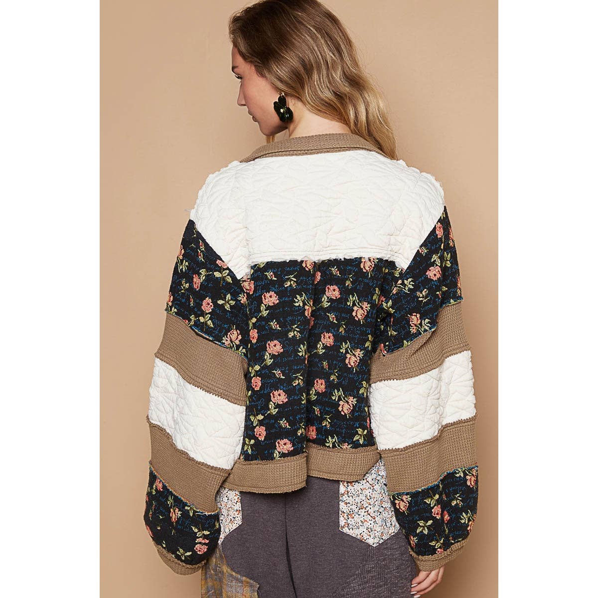 BeBe Vintage washed jacquard color block jacket