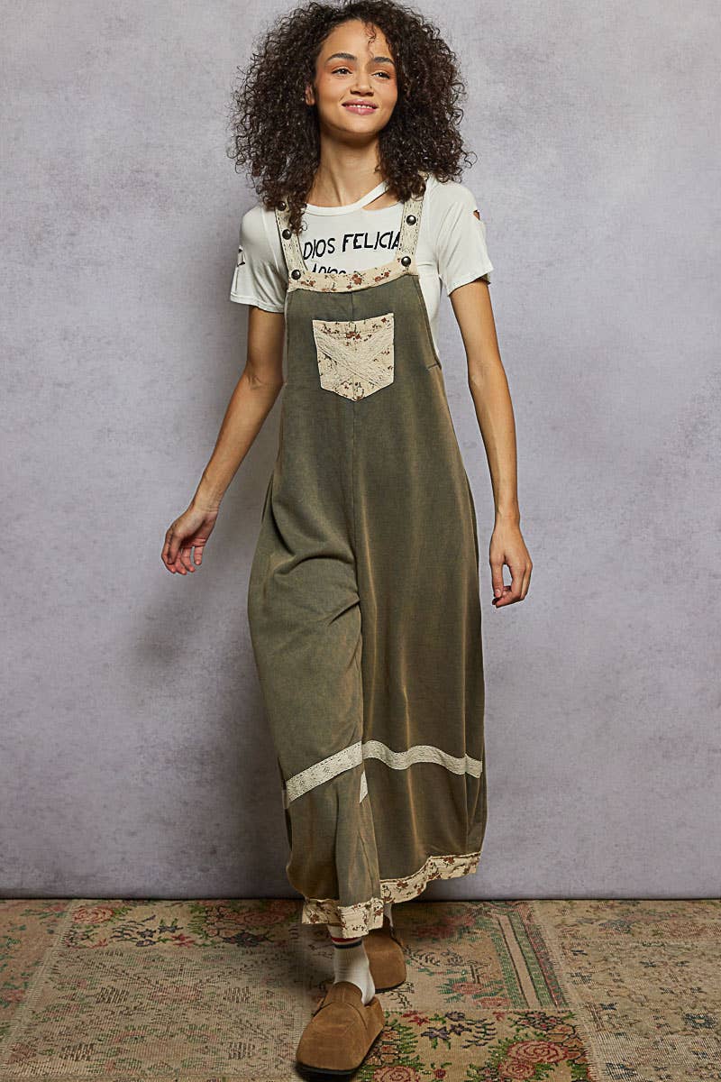 Tomato French terry knit overalls