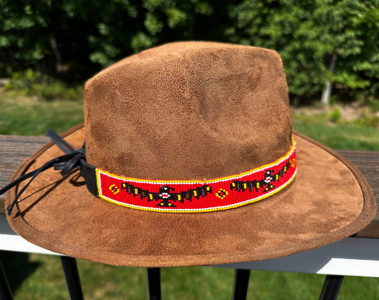 Handmade Beaded Native style Red Black Eagle Cowboy Hatband