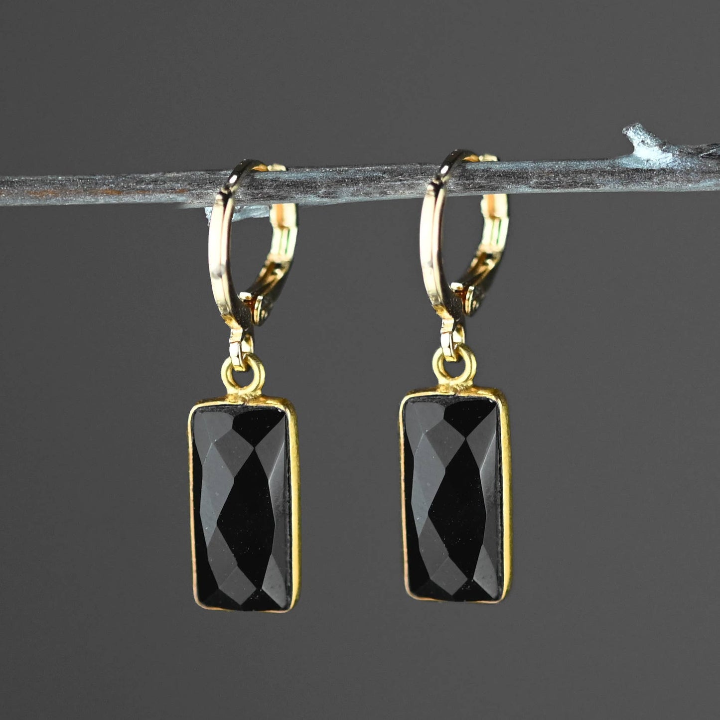 Golden Huggie with Rectangle Semi Precious Earrings