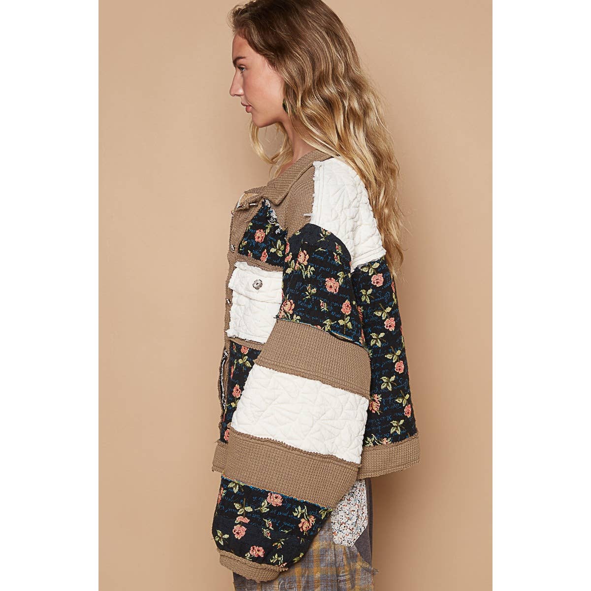 BeBe Vintage washed jacquard color block jacket
