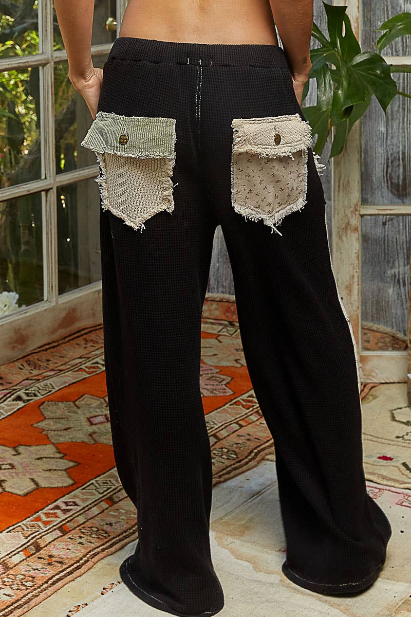 Patch Detailed Thermal Knit Waistband Pants
