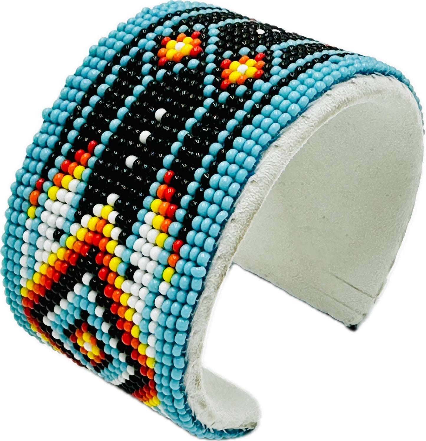 Handmade Beaded Cyan Blue Diamond Pattern Hard Cuff bracelet
