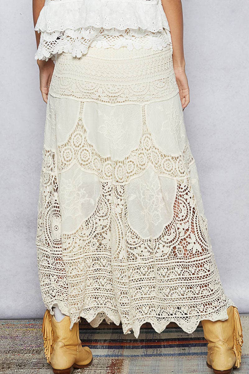 Crochet embroidered maxi skirt