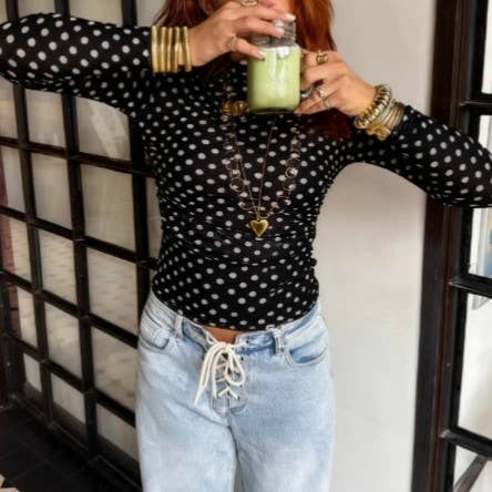 Y2k Vintage Style Polka Dots Sheer Mesh Top