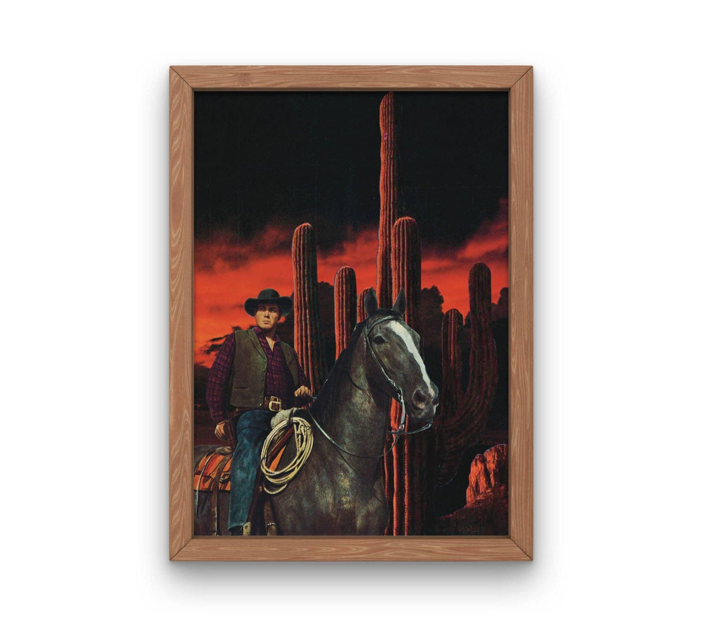 Red Sky Cowboy Collage Print