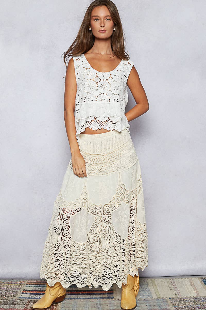 Crochet embroidered maxi skirt