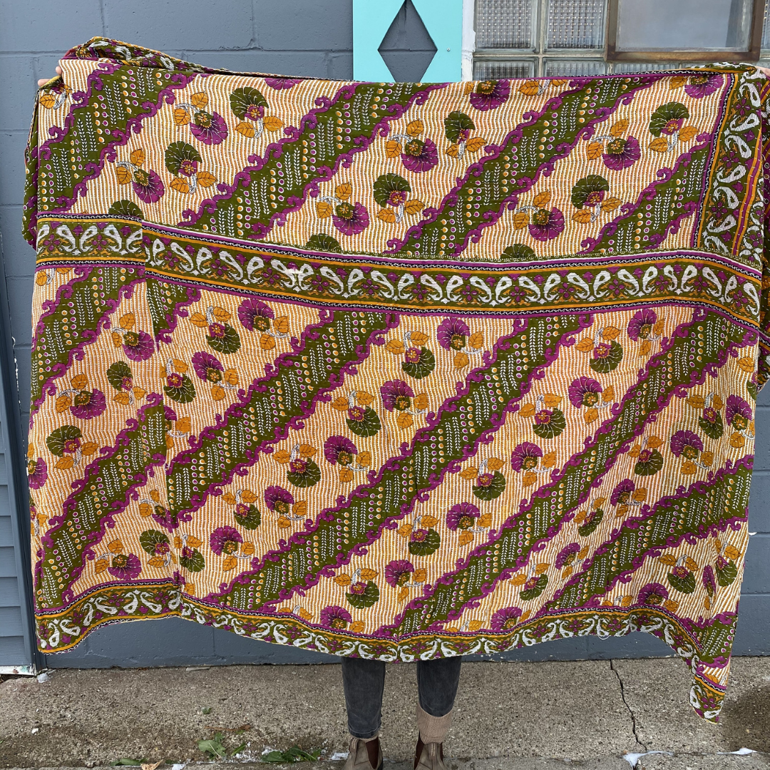 Kantha Throw Blanket Quilt