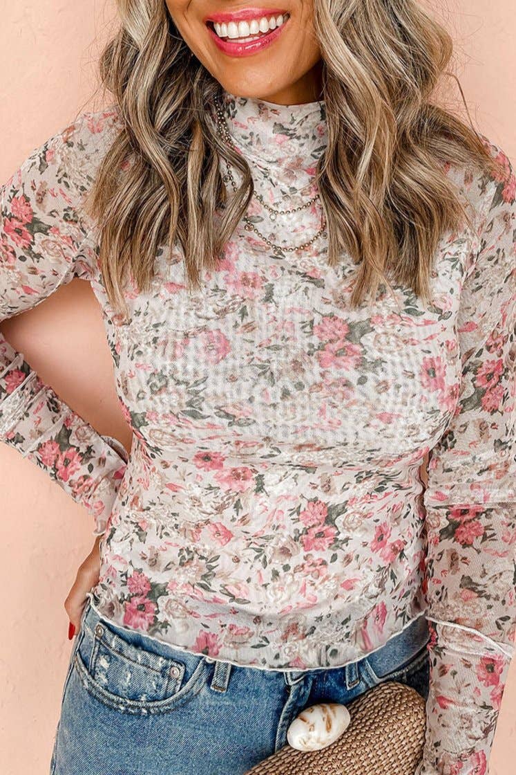 Tina Floral Long Sleeve Mesh Blouse