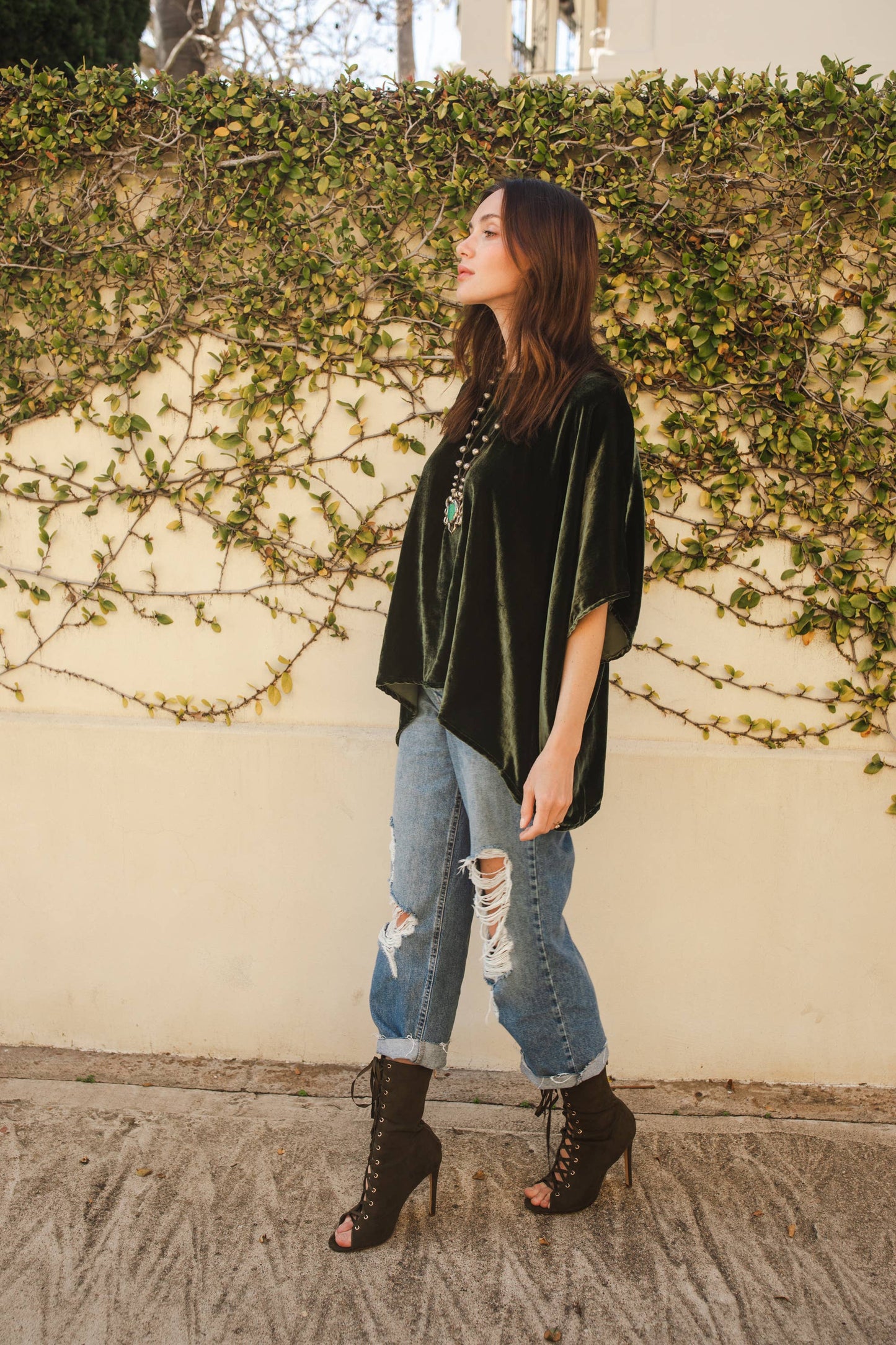 lydia Olive Silk Velvet Scarf Top