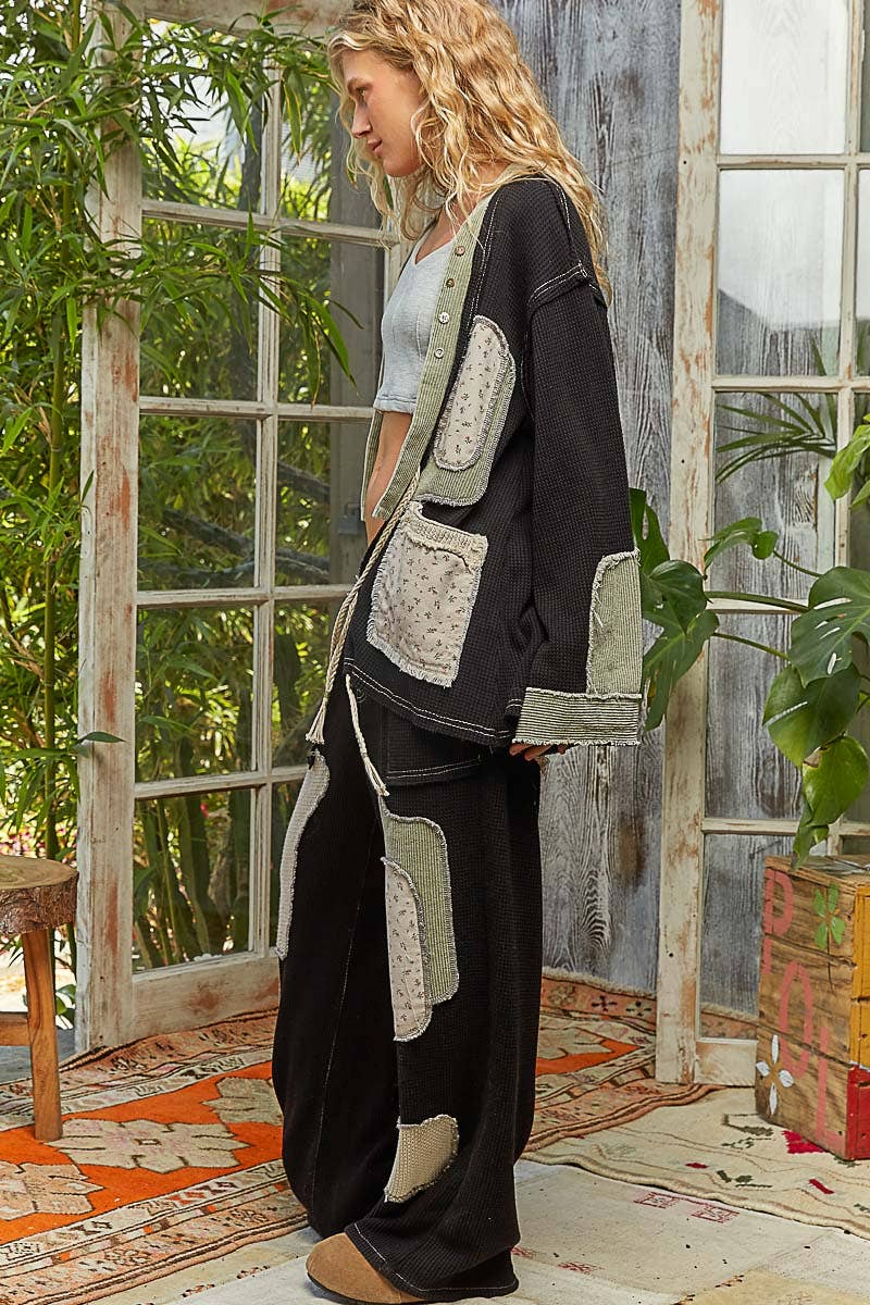 Patch Detailed Thermal Knit Waistband Pants