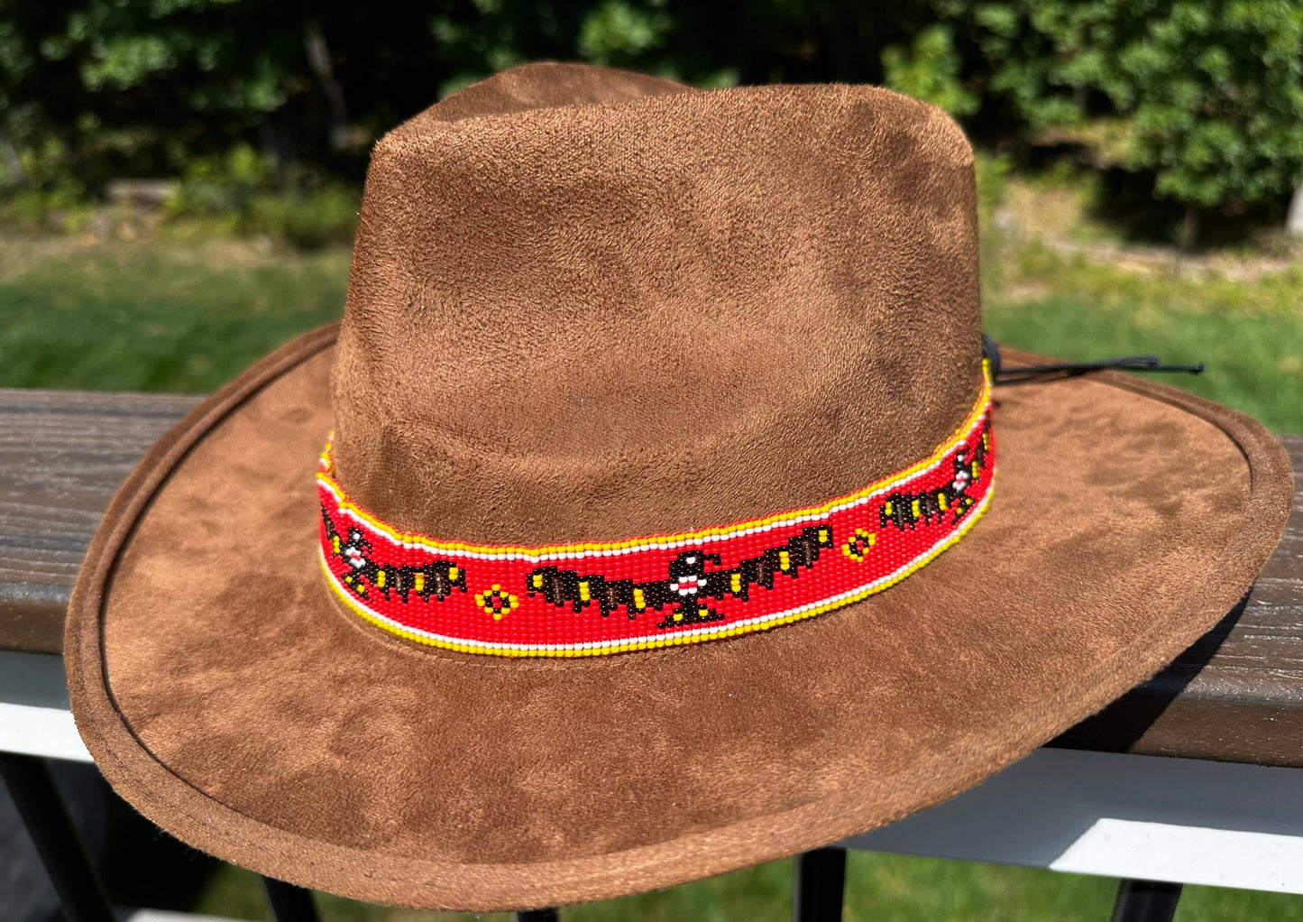 Handmade Beaded Native style Red Black Eagle Cowboy Hatband