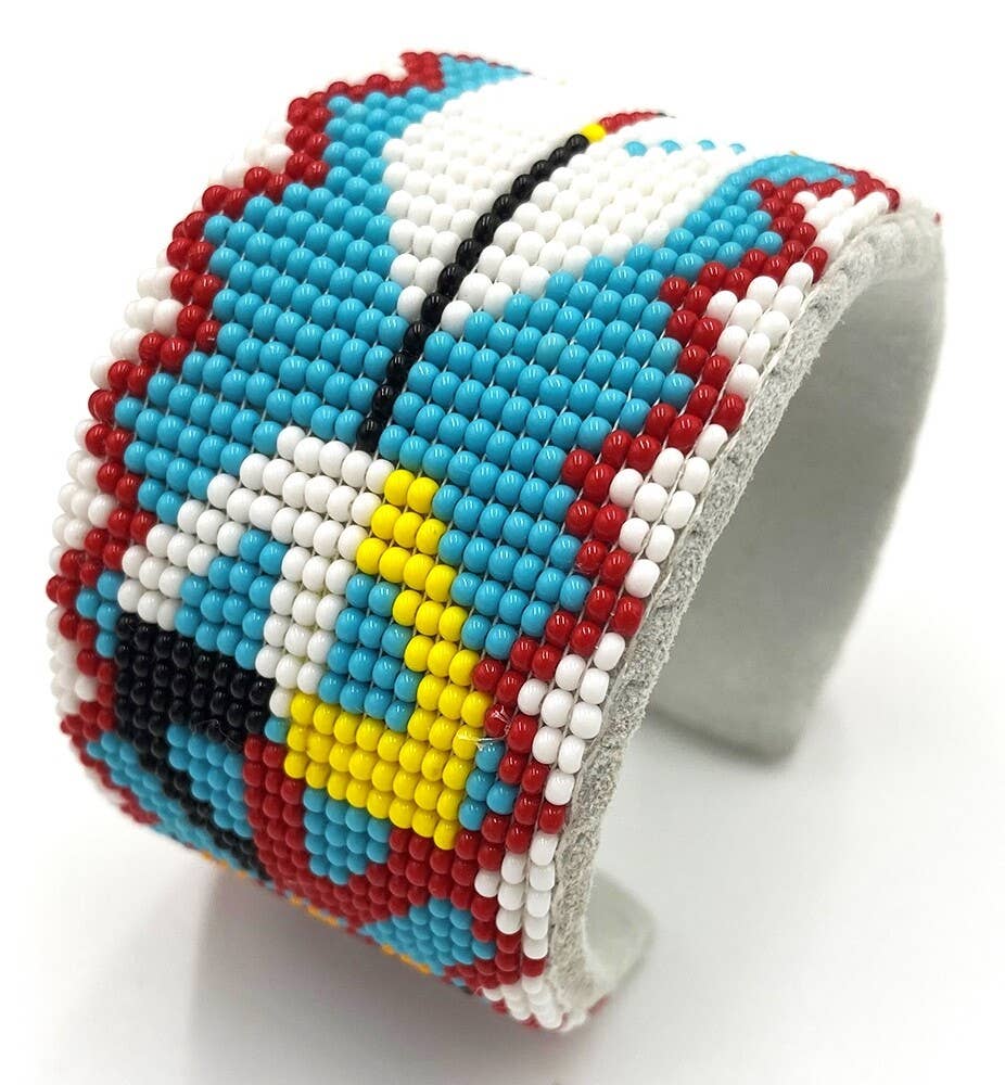 Handmade Beaded Cuff Leather Bracelet with Feather Design