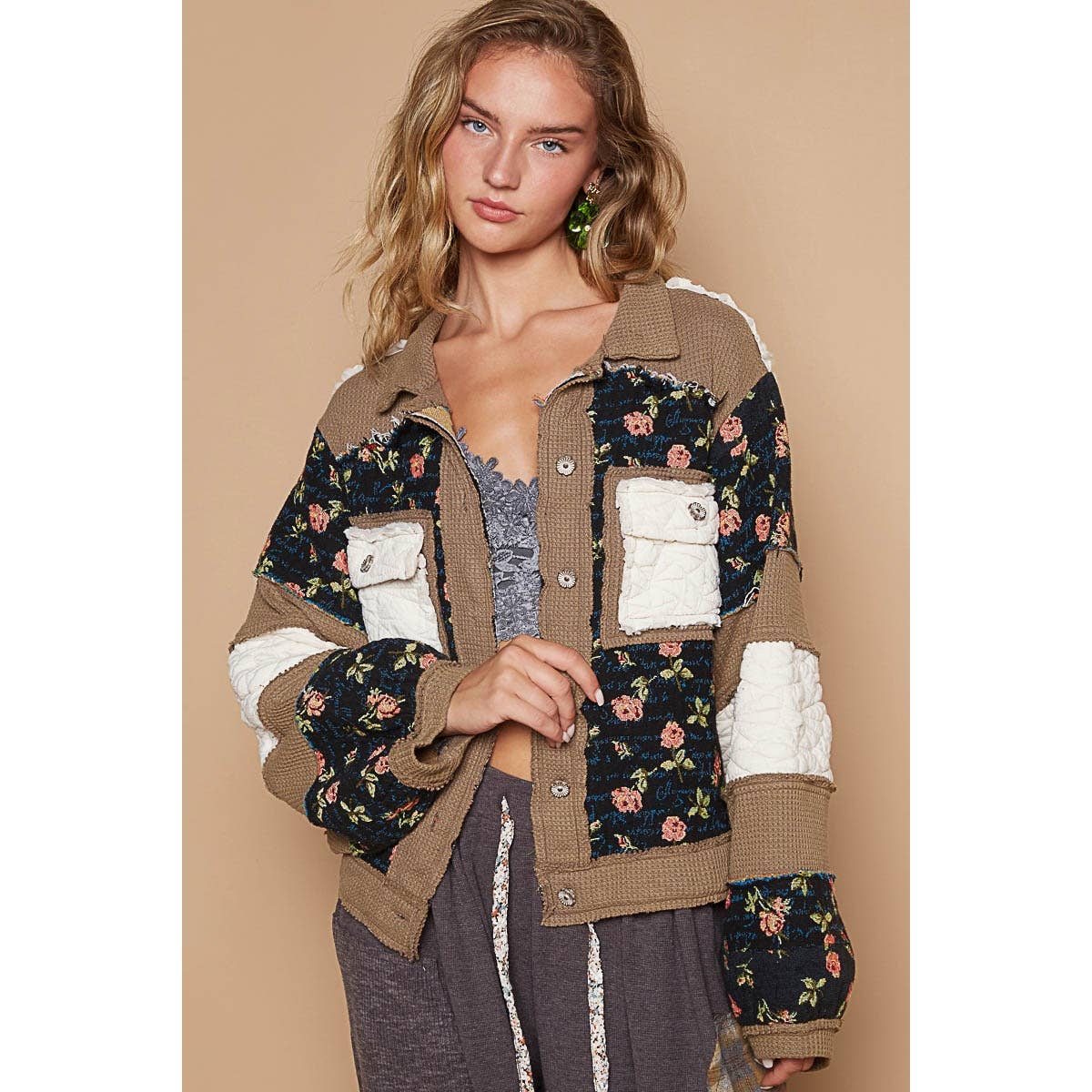 BeBe Vintage washed jacquard color block jacket