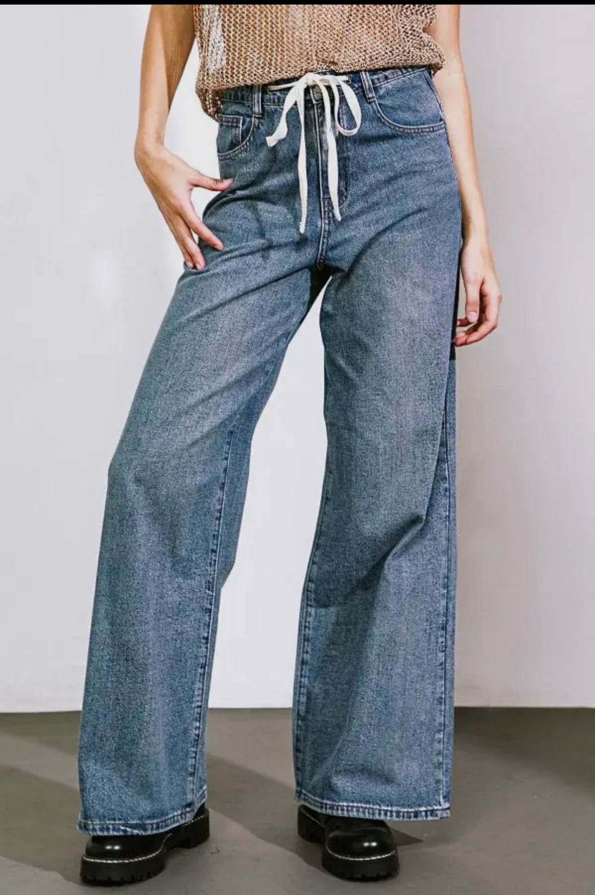 Drawstring Washed Denim