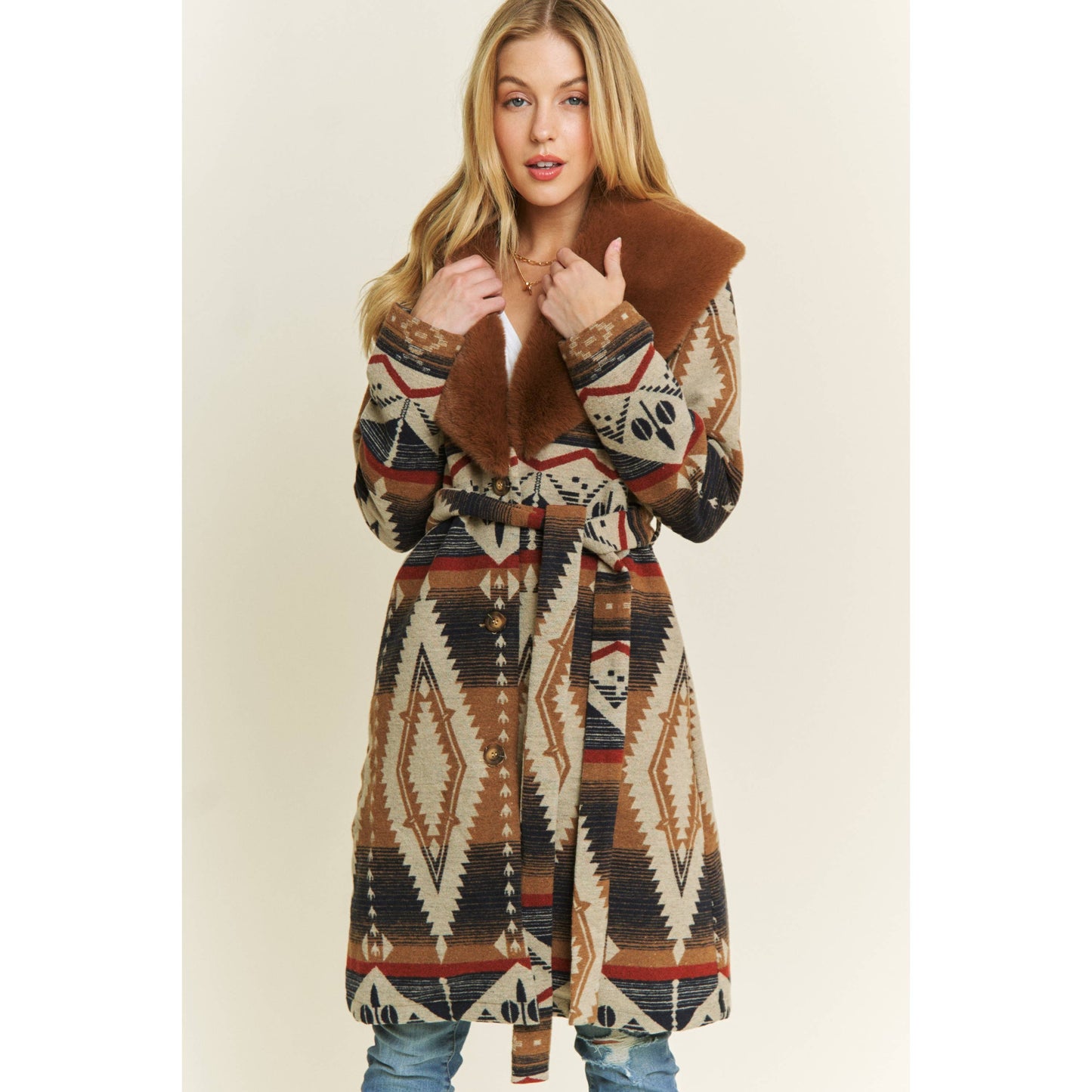 AZTEC JACKET WITH FUR COLLAR