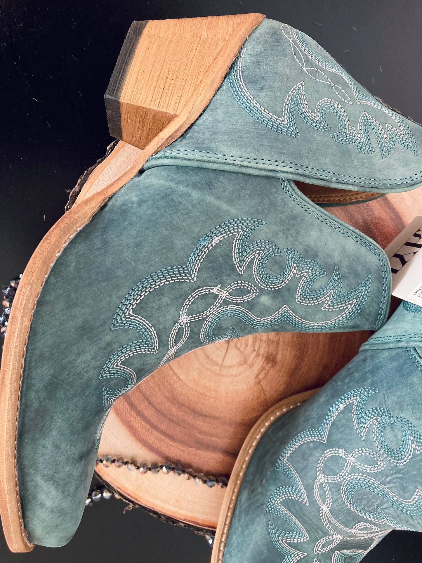 Maisie Stitched Leather Boots in Turquoise