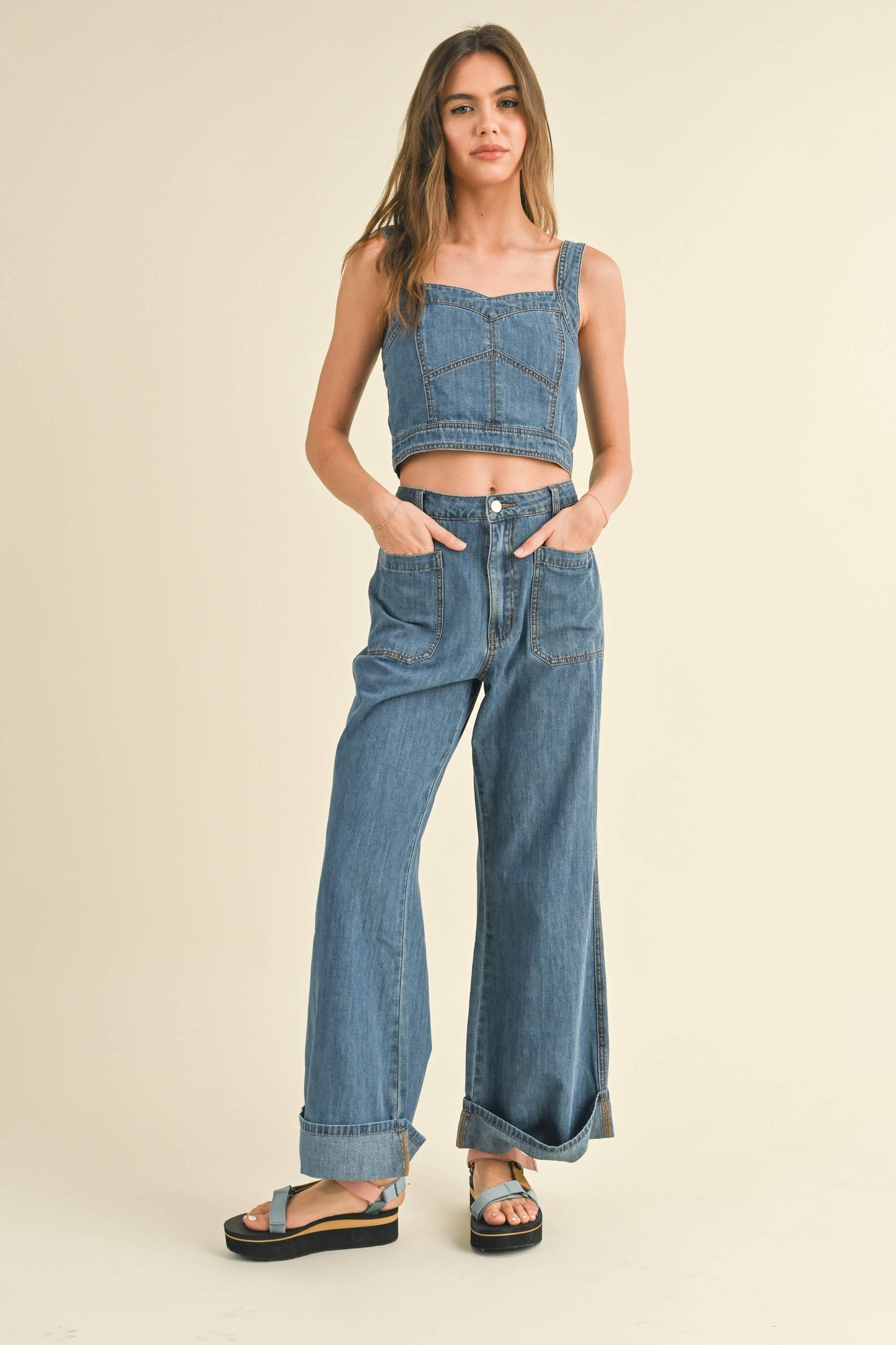 Caty Cuffed Bottom with Front Pocket Denim Pants