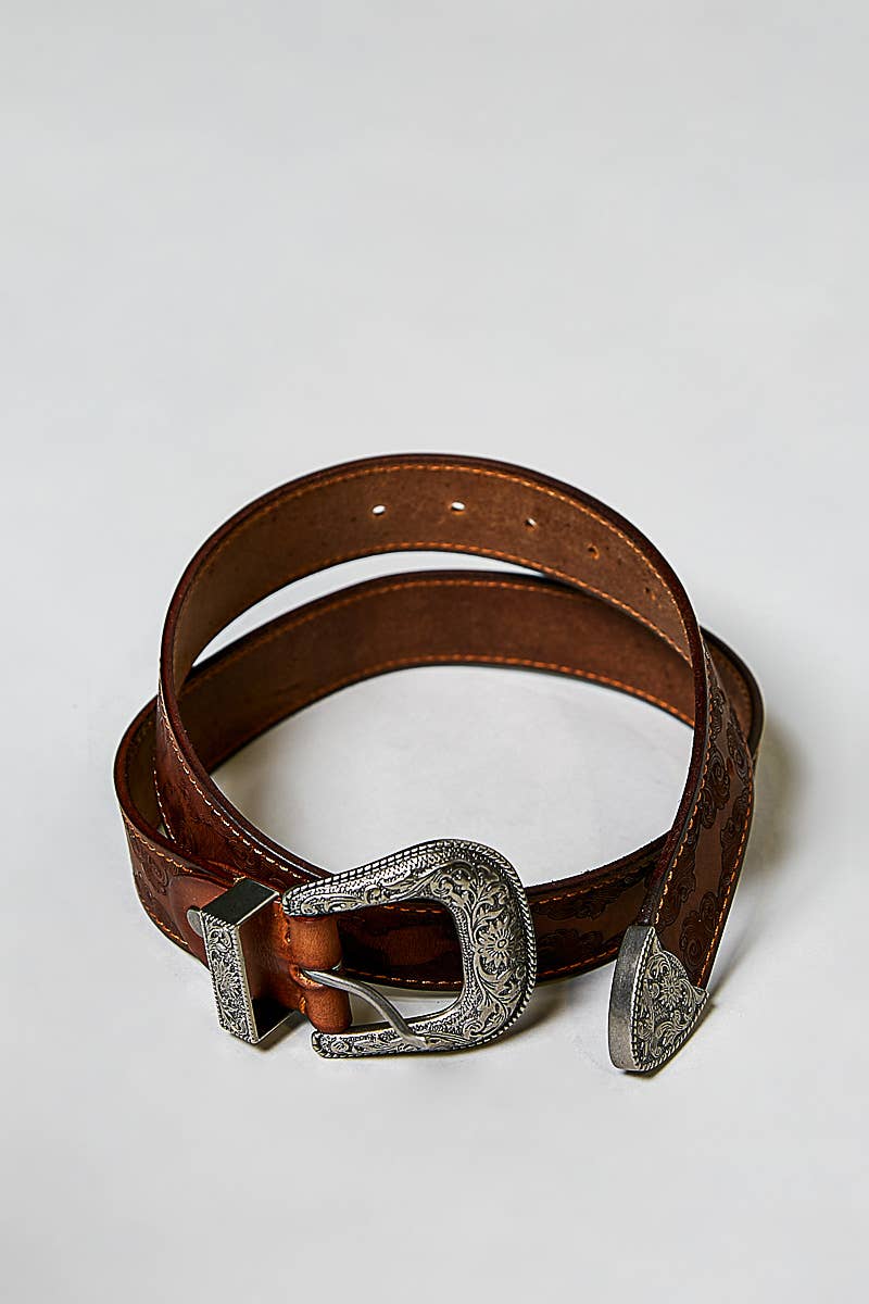Floral Embossed Leather Belt