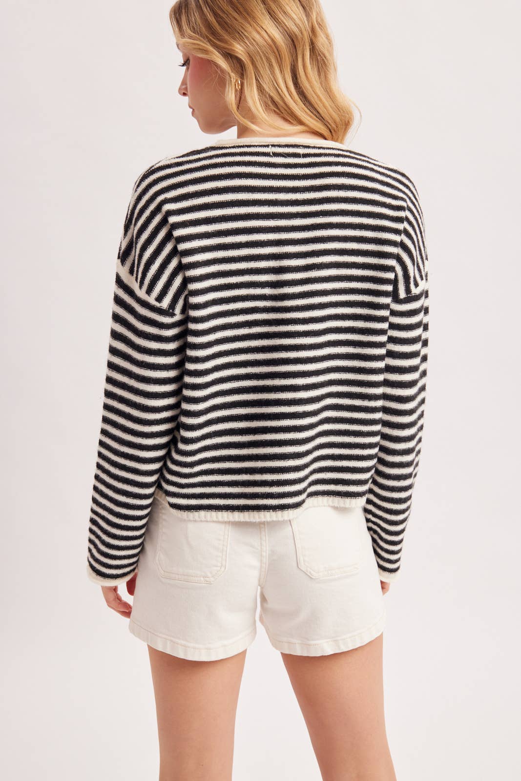 RELAXED STRIPE HENLEY KNIT PULLOVER