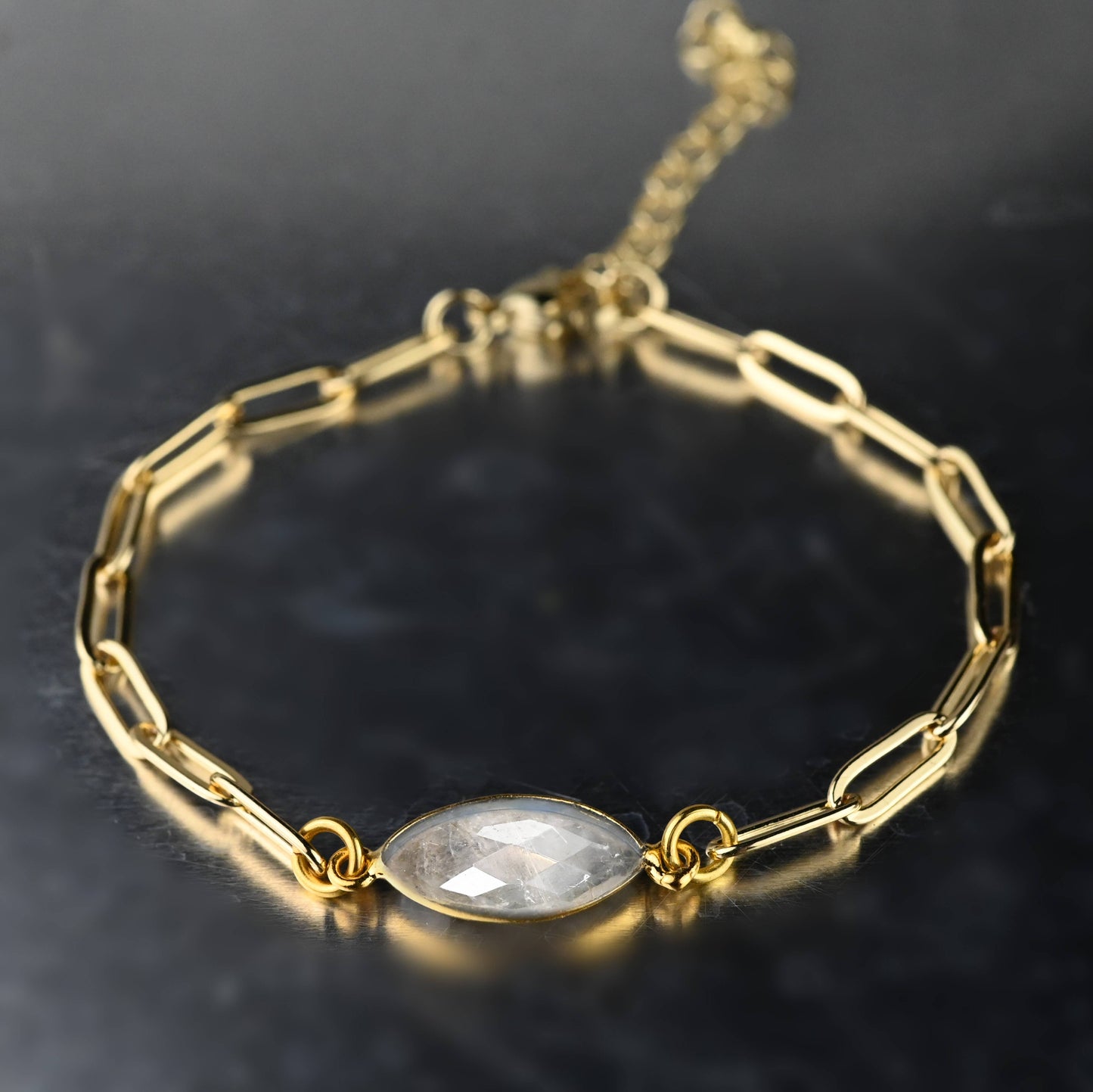 Paperclip Chain Bracelet with Semi Precious (Golden Rutile)