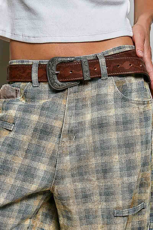 Floral Embossed Leather Belt