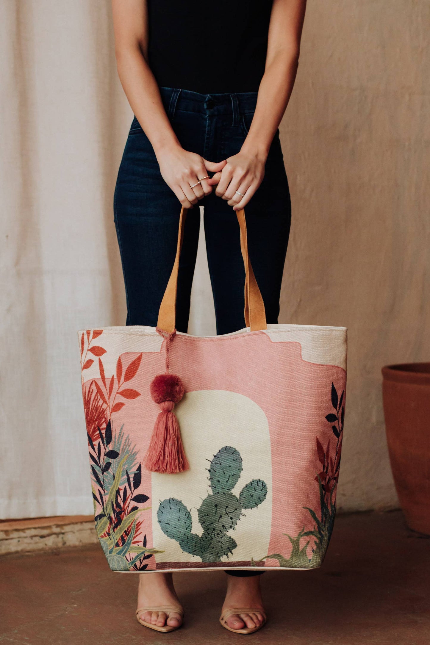 Pink Cactus Landscape Tote