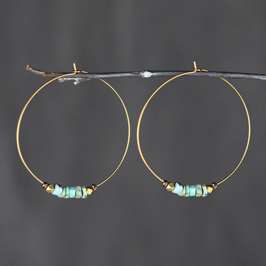 50mm Brass Hoops w/ Turquoise Jasper Earrings