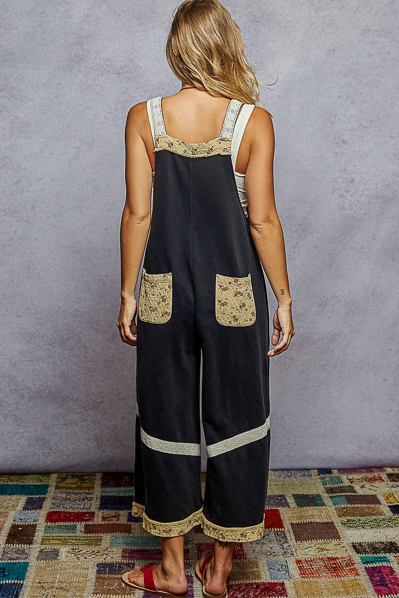 Tomato French terry knit overalls