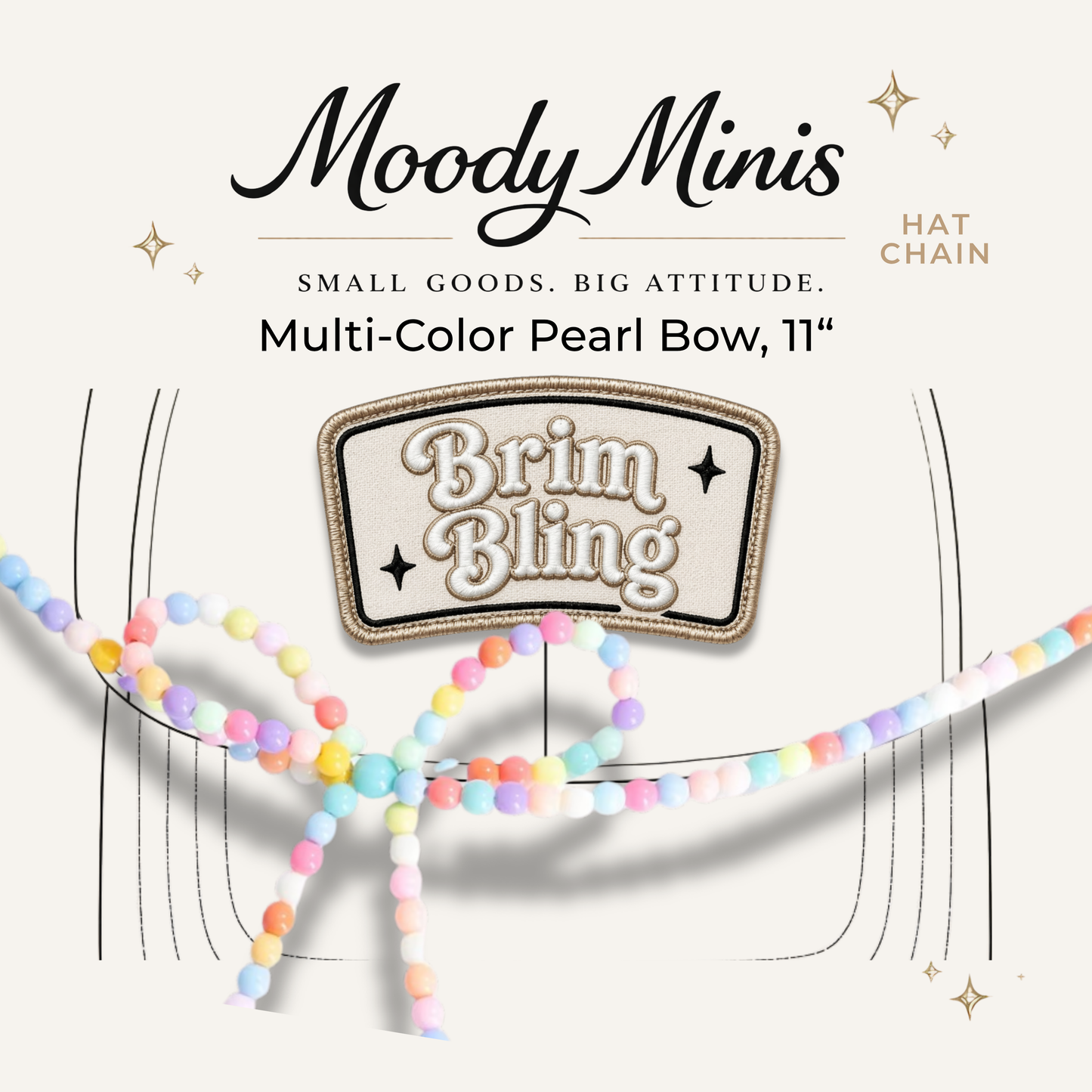 Multi Color Pearl Bow - 11 Inch Hat Chain