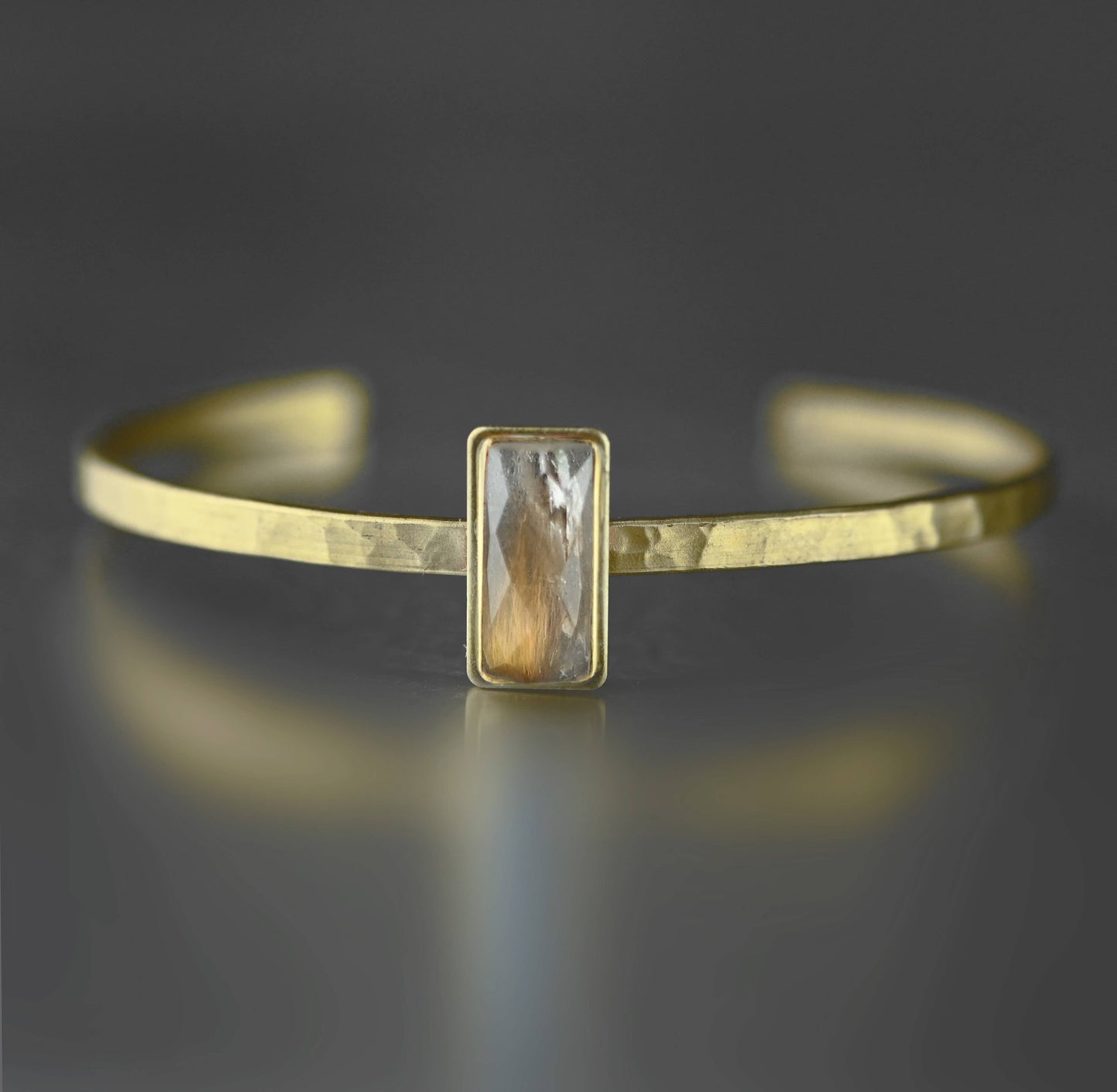 Thin Brass Cuff w/ Semi Precious Gemstone