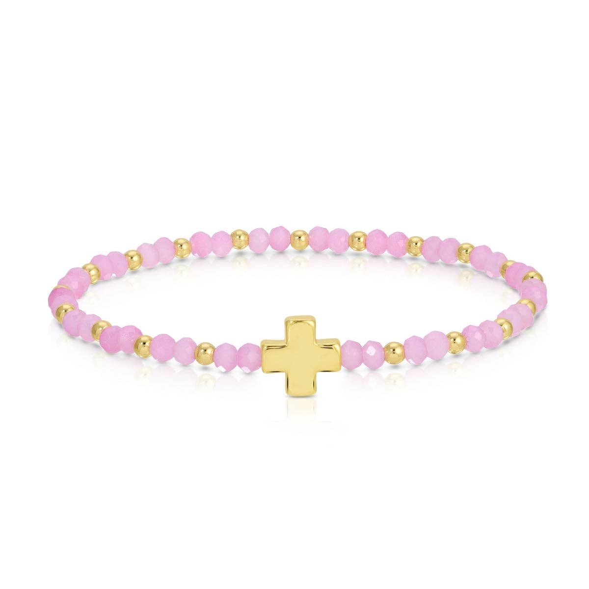 Assorted 4mm Crystal Stretch Bracelets with Single Cross