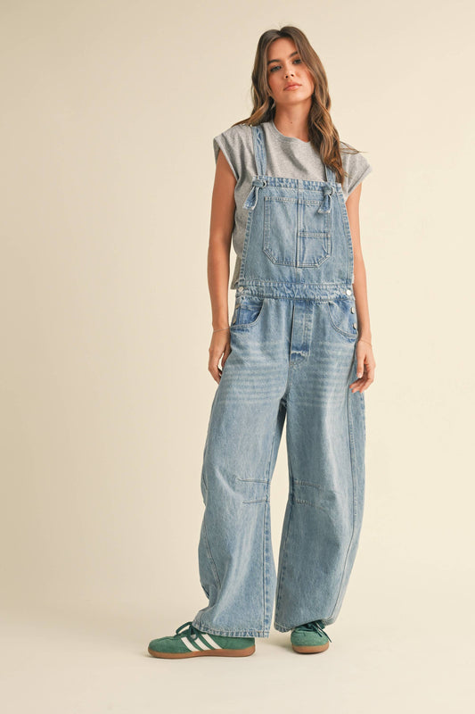 Charlene Barrel Denim Overalls