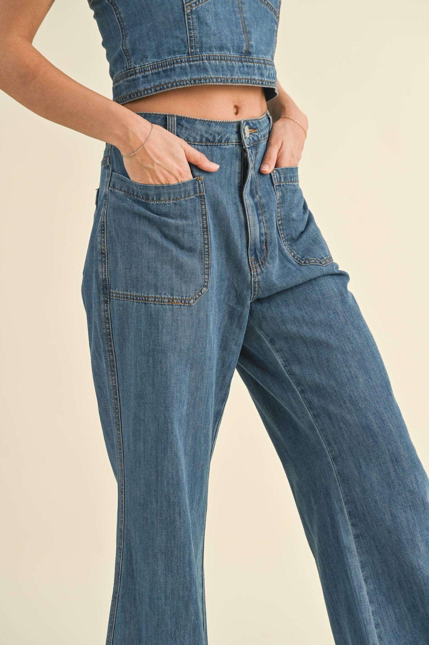 Caty Cuffed Bottom with Front Pocket Denim Pants