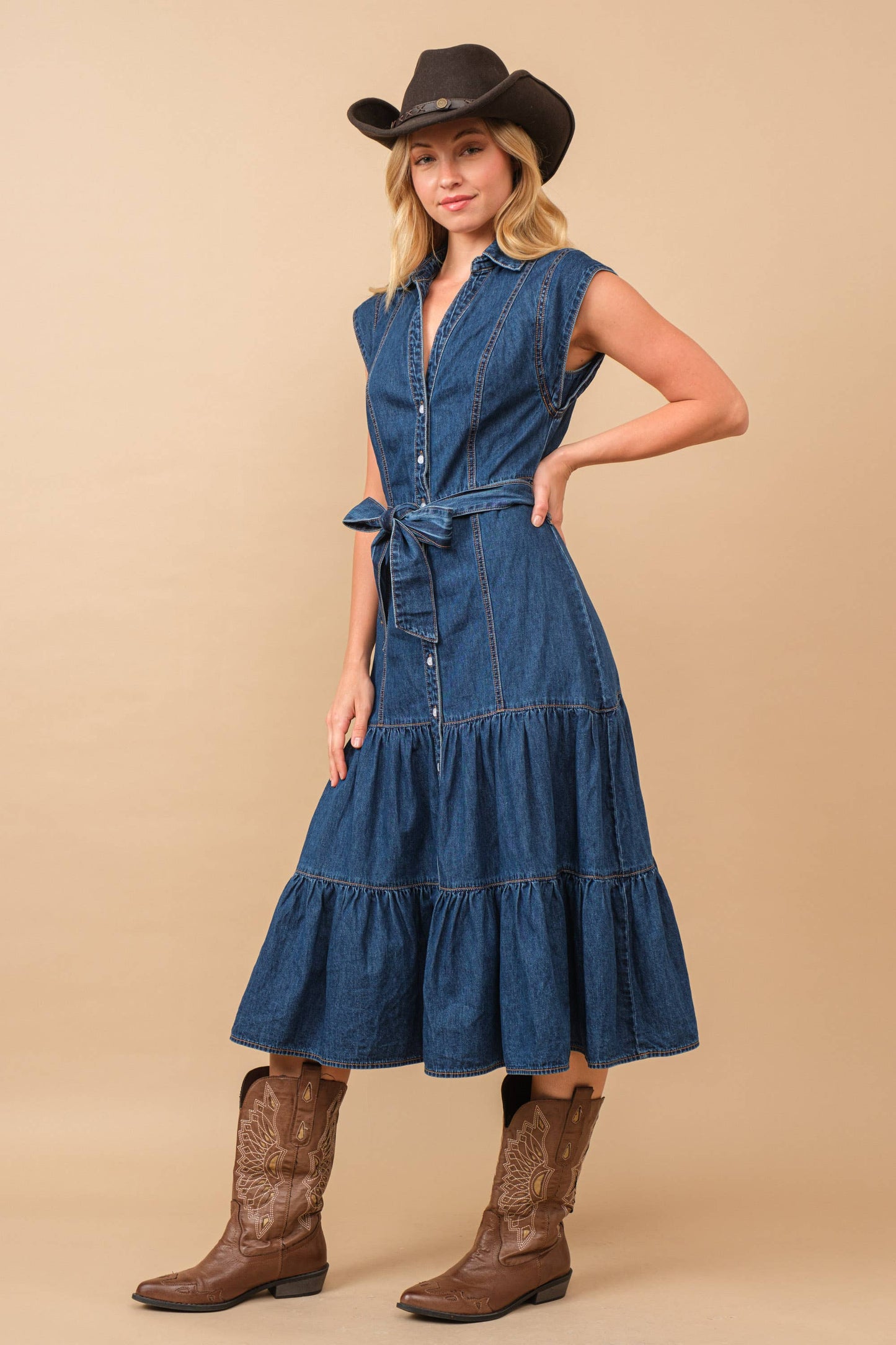 Gretch Tiered Denim Midi Dress
