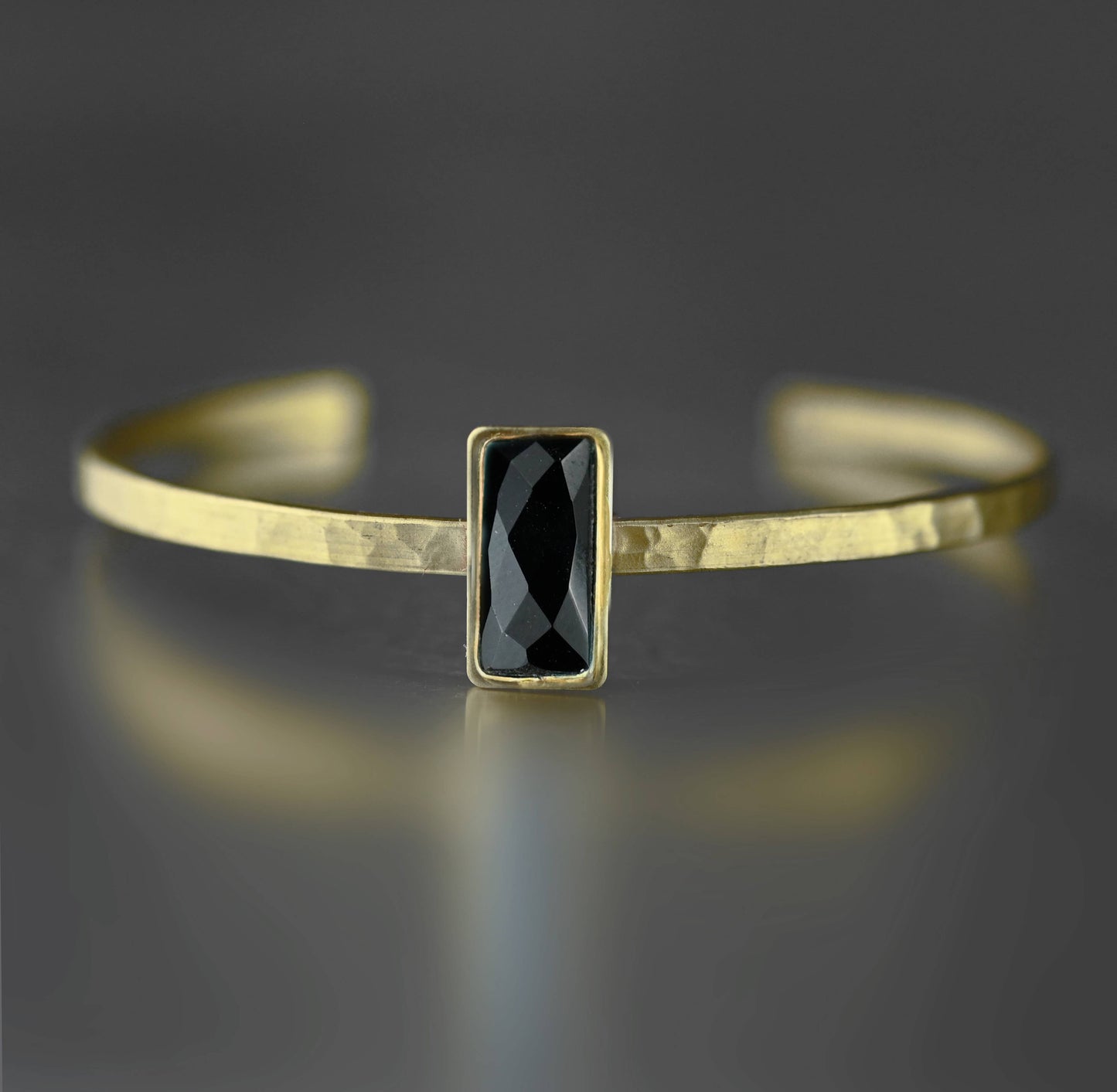 Thin Brass Cuff w/ Semi Precious Gemstone