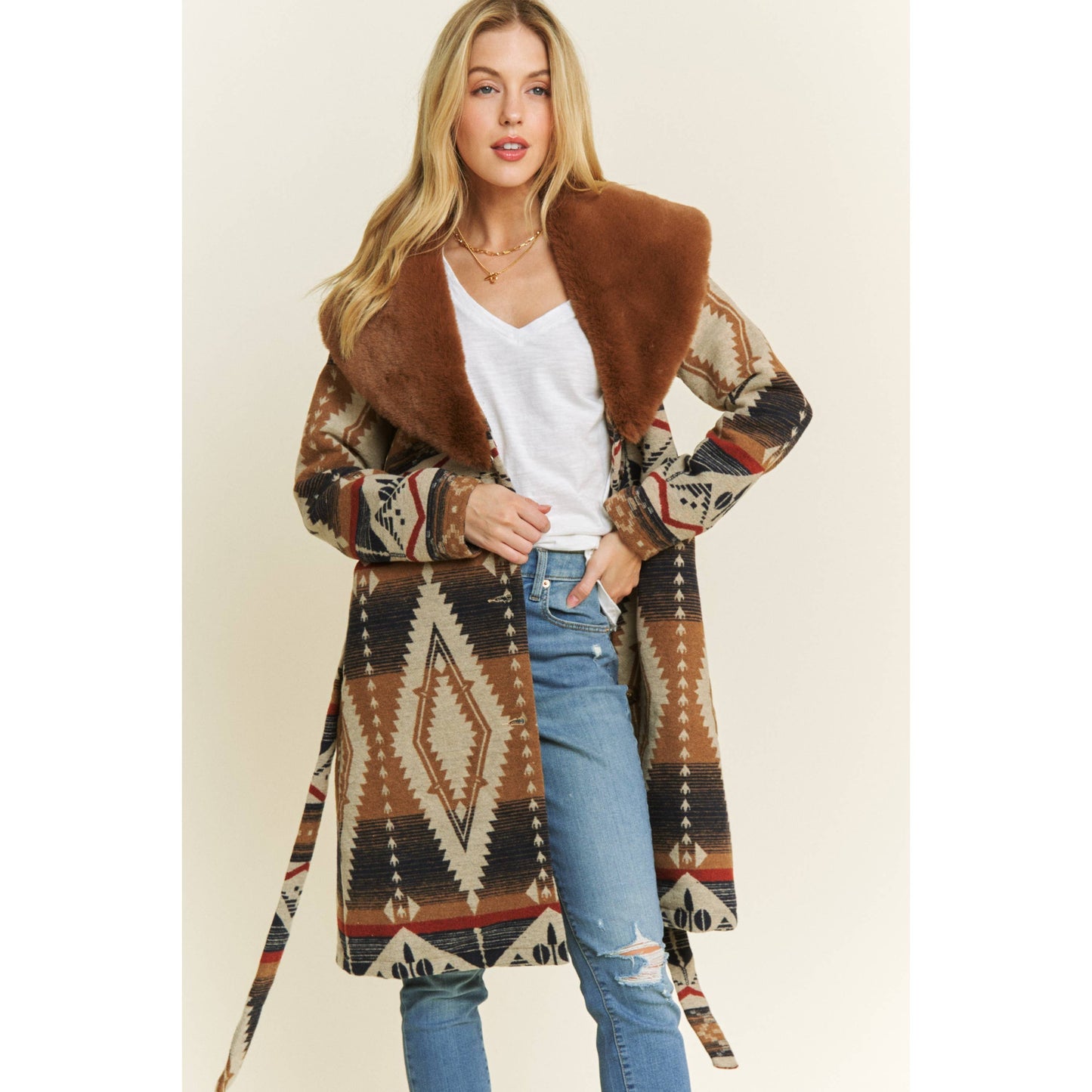 AZTEC JACKET WITH FUR COLLAR