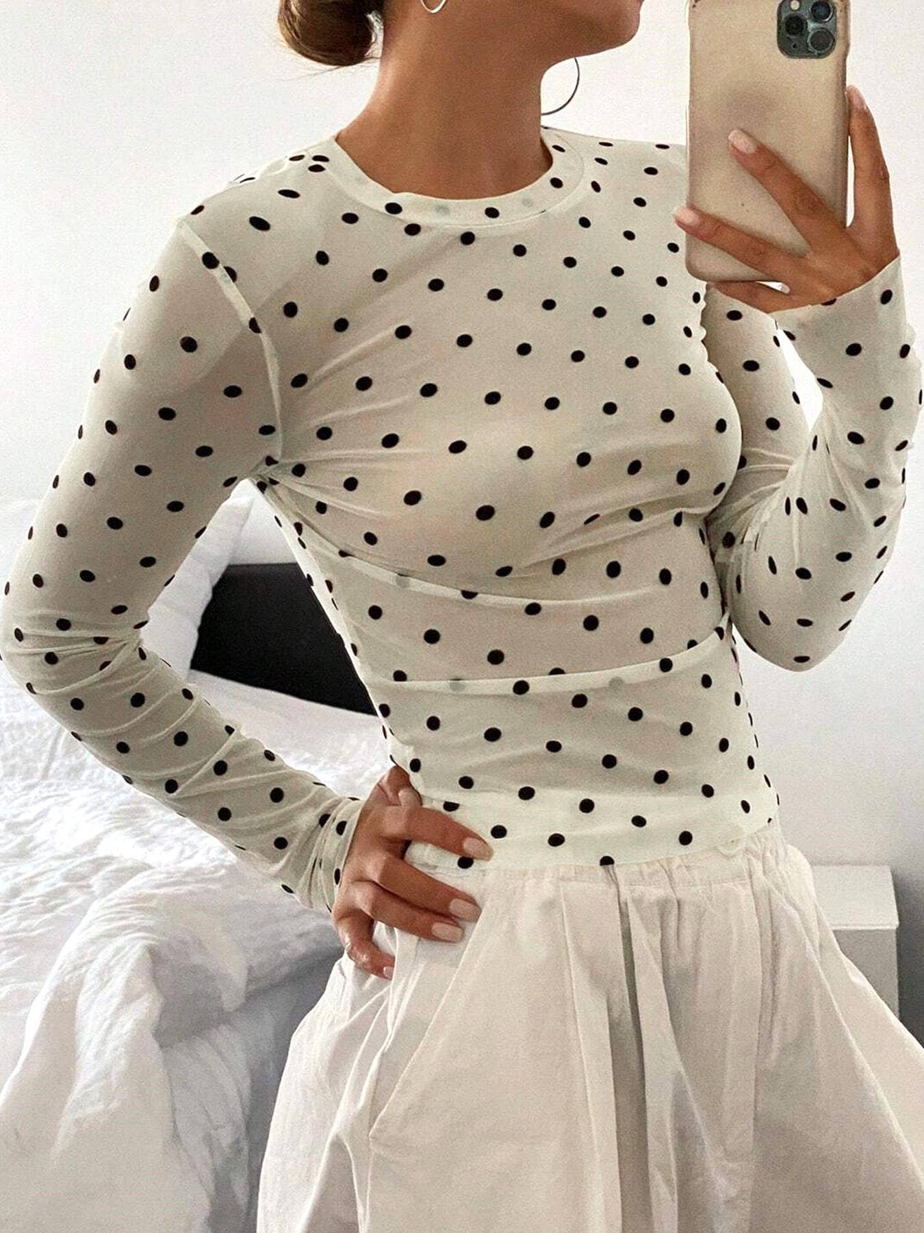 Romance Polka Dots Sheer Mesh Top