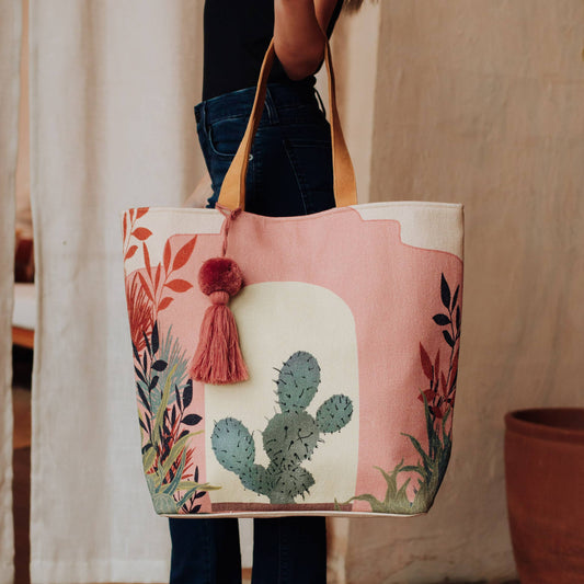 Pink Cactus Landscape Tote
