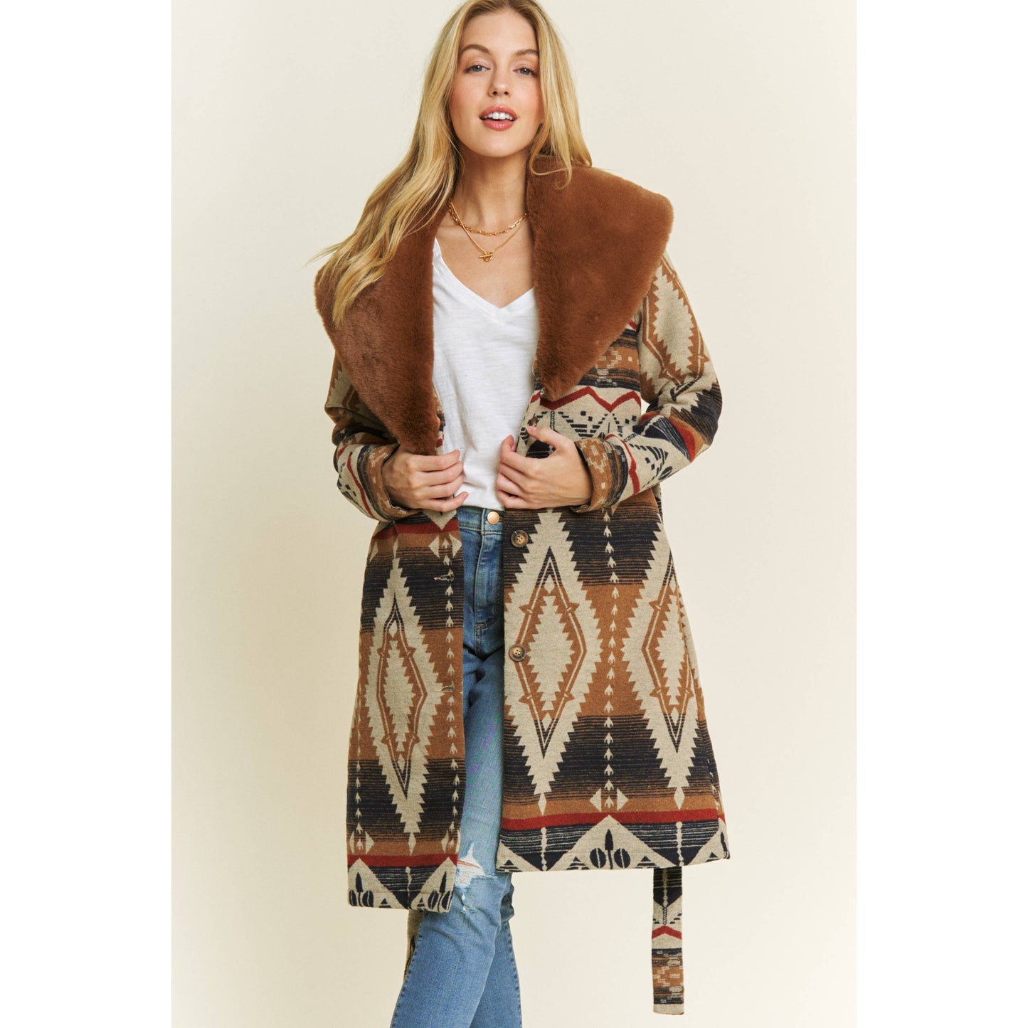 AZTEC JACKET WITH FUR COLLAR