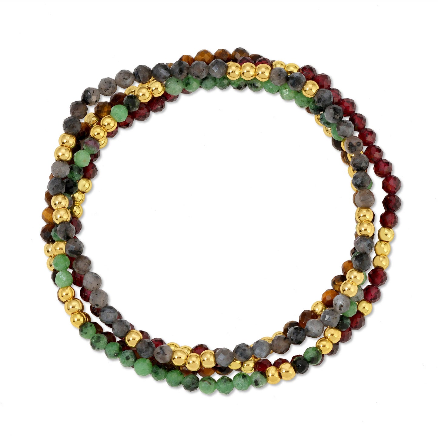Stone stretch bracelets with gold beaded accents