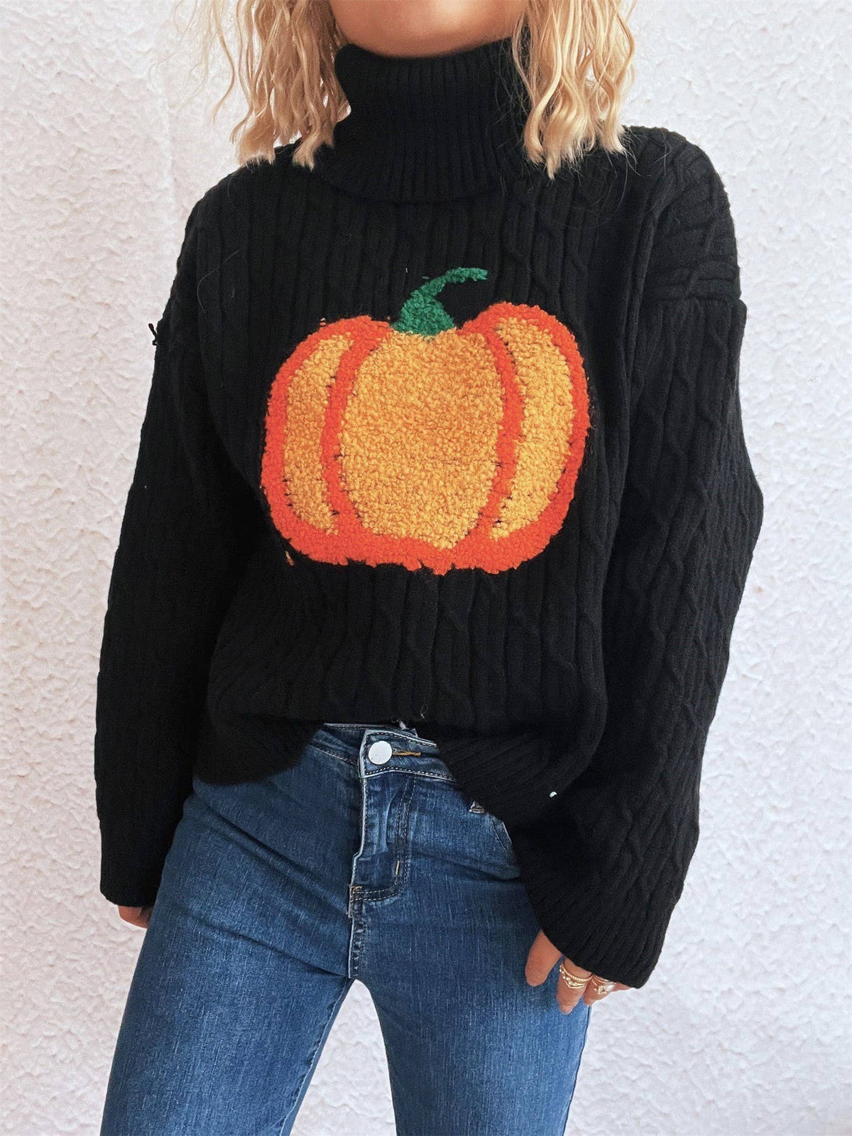 Turtleneck Pumpkin Knit Casual Fashion Sweater