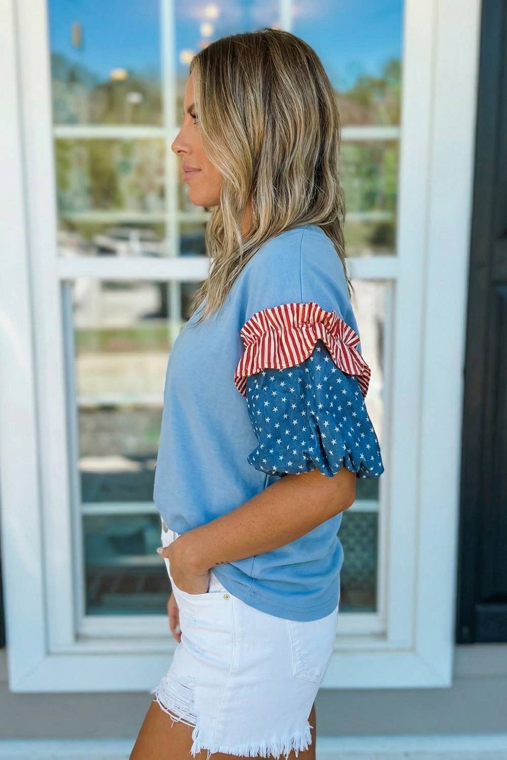 Stars Stripes Puff Sleeve Top
