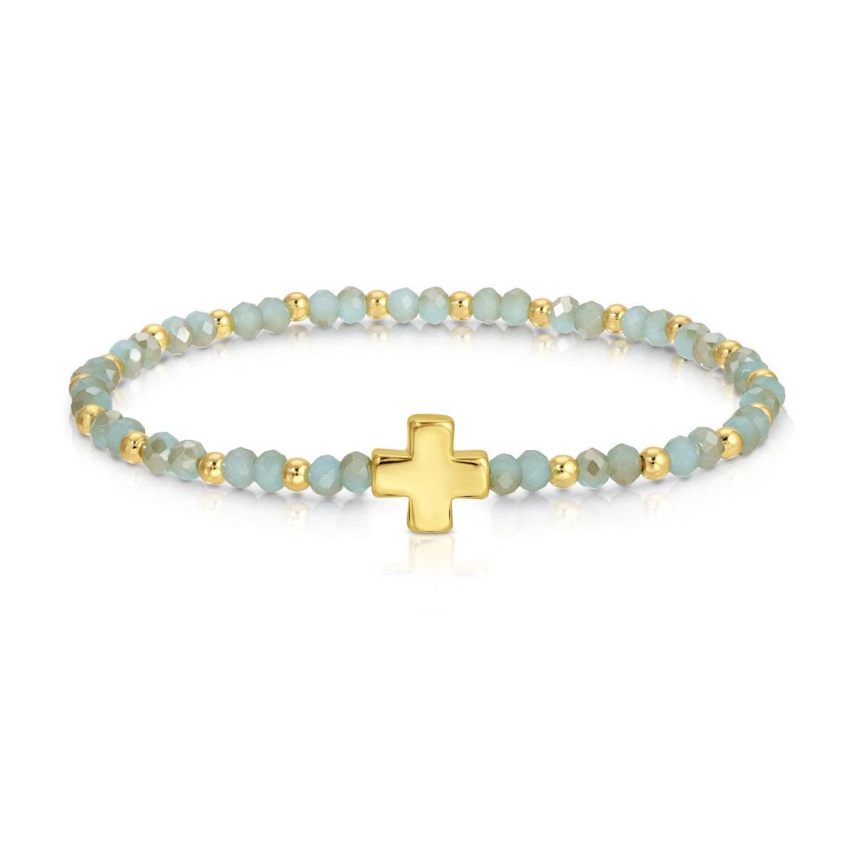 Assorted 4mm Crystal Stretch Bracelets with Single Cross