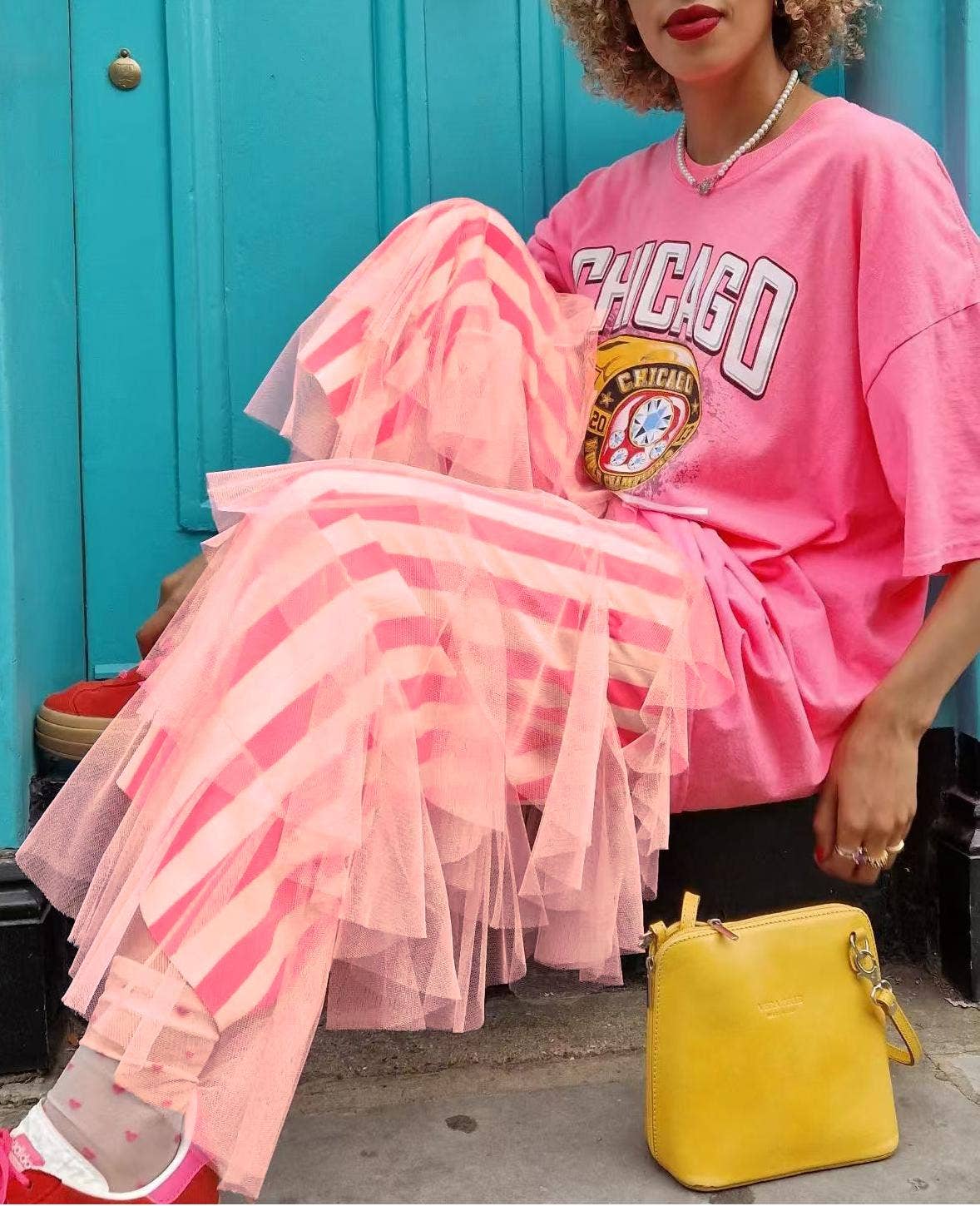 Striped Ruffles Trousers Wide-leg Tulle Pants